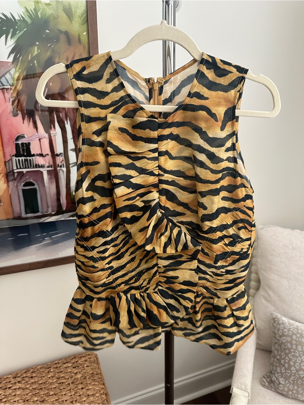 HUNTER BELL Doering Tiger-Print Ruffle Peplum Top